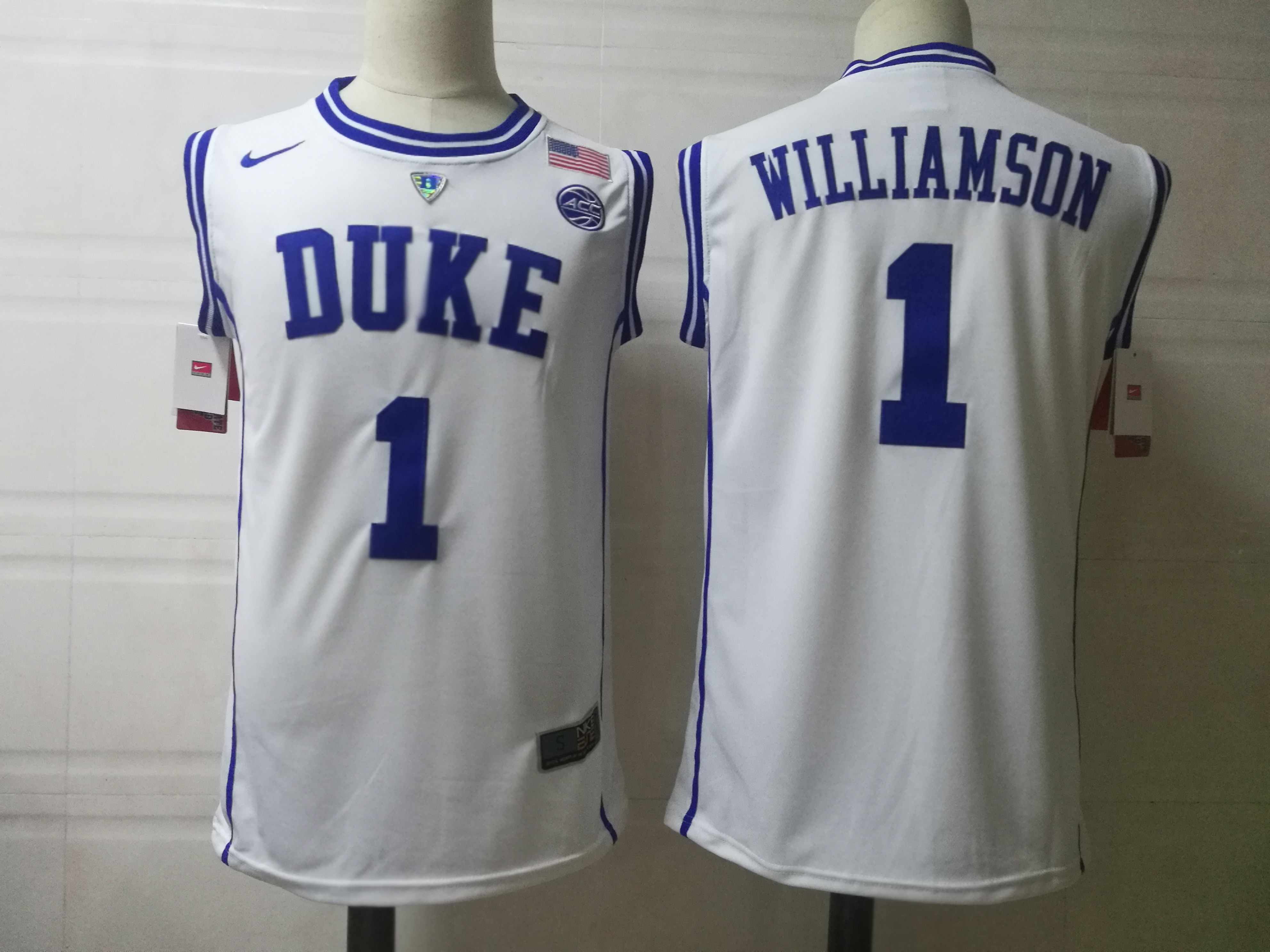 Men Duke Blue Devils #1 Williamson White Nike 2025 NCAA Jersey